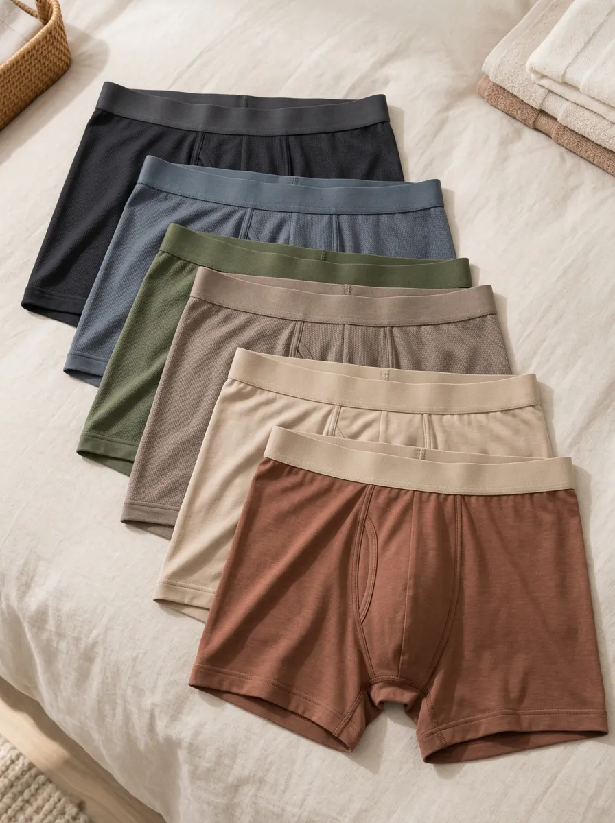 Men's Multi-Color Solid Earth Tone Breathable Boxer Briefs Set