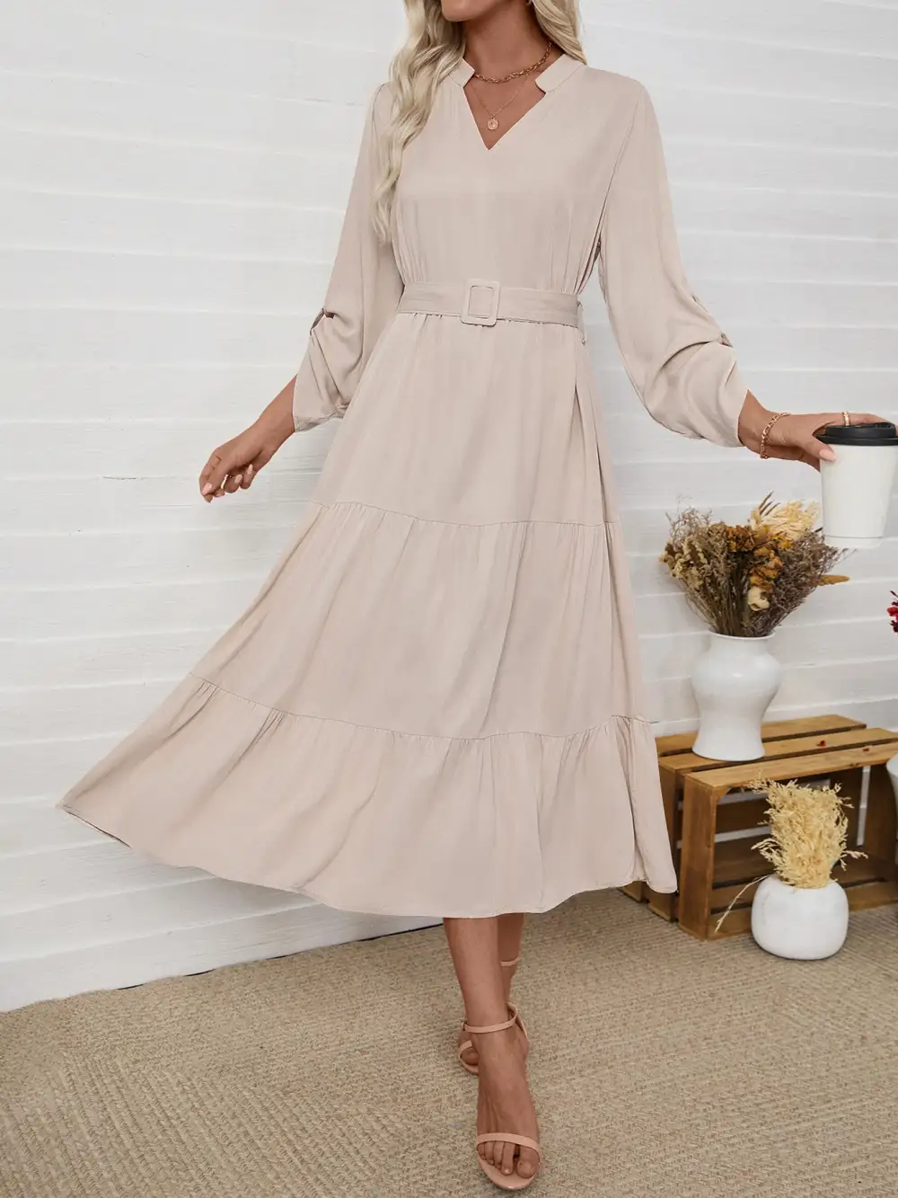 Caroline Flattering Belted Midi Dress