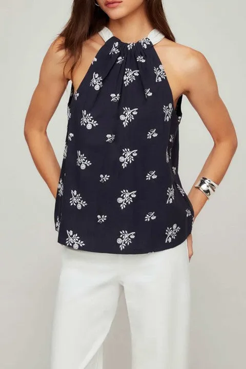Navy Floral Tie-Back Sleeveless Tank
