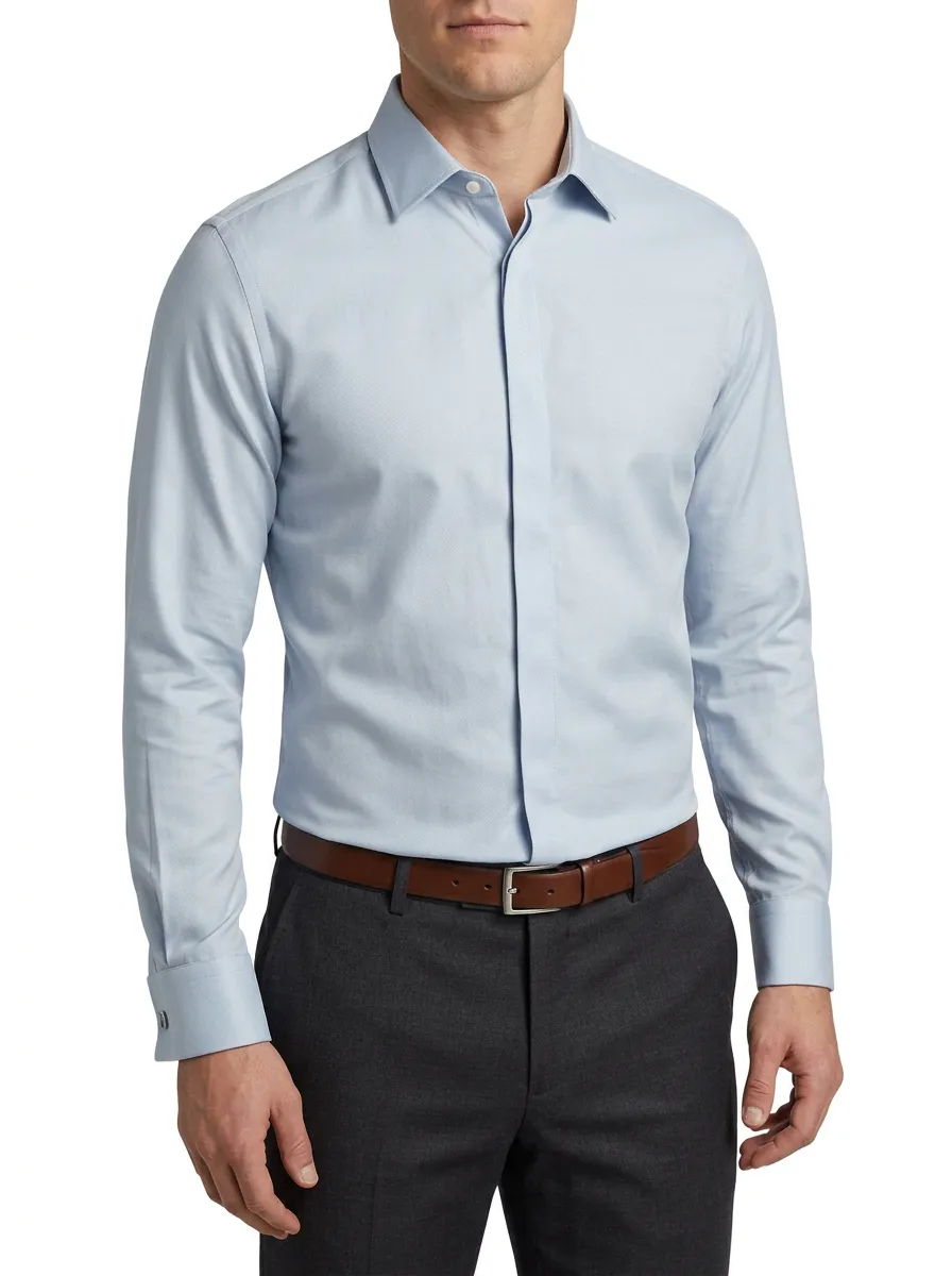 Men's Business Formal Light Blue Solid Dress Shirt