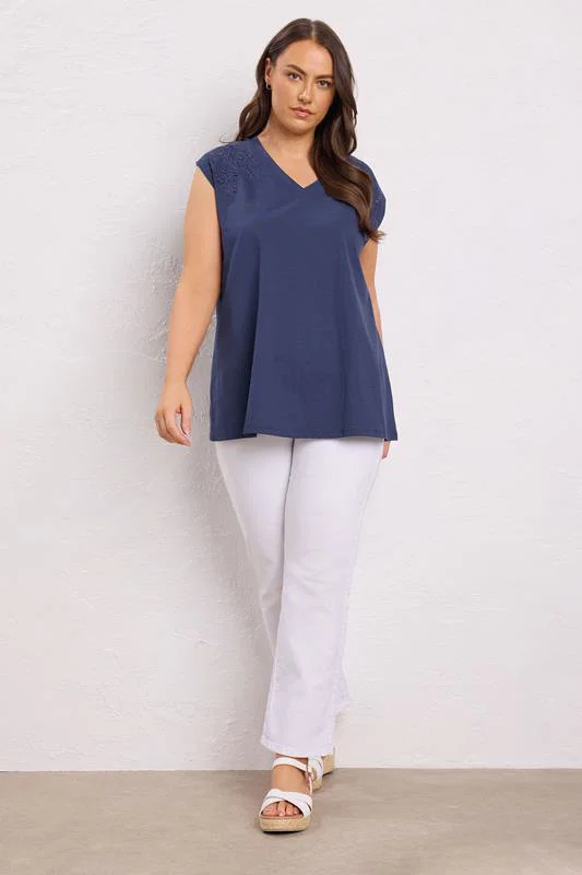 Navy Blue Broderie Anglaise Vest Top detail 1
