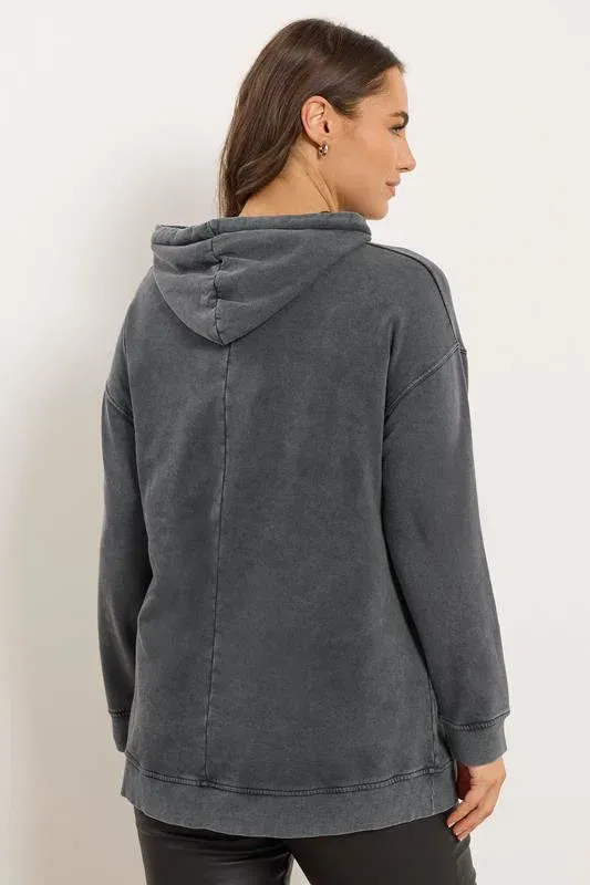 Charcoal Grey 'New York' Embroidered Slogan Hoodie