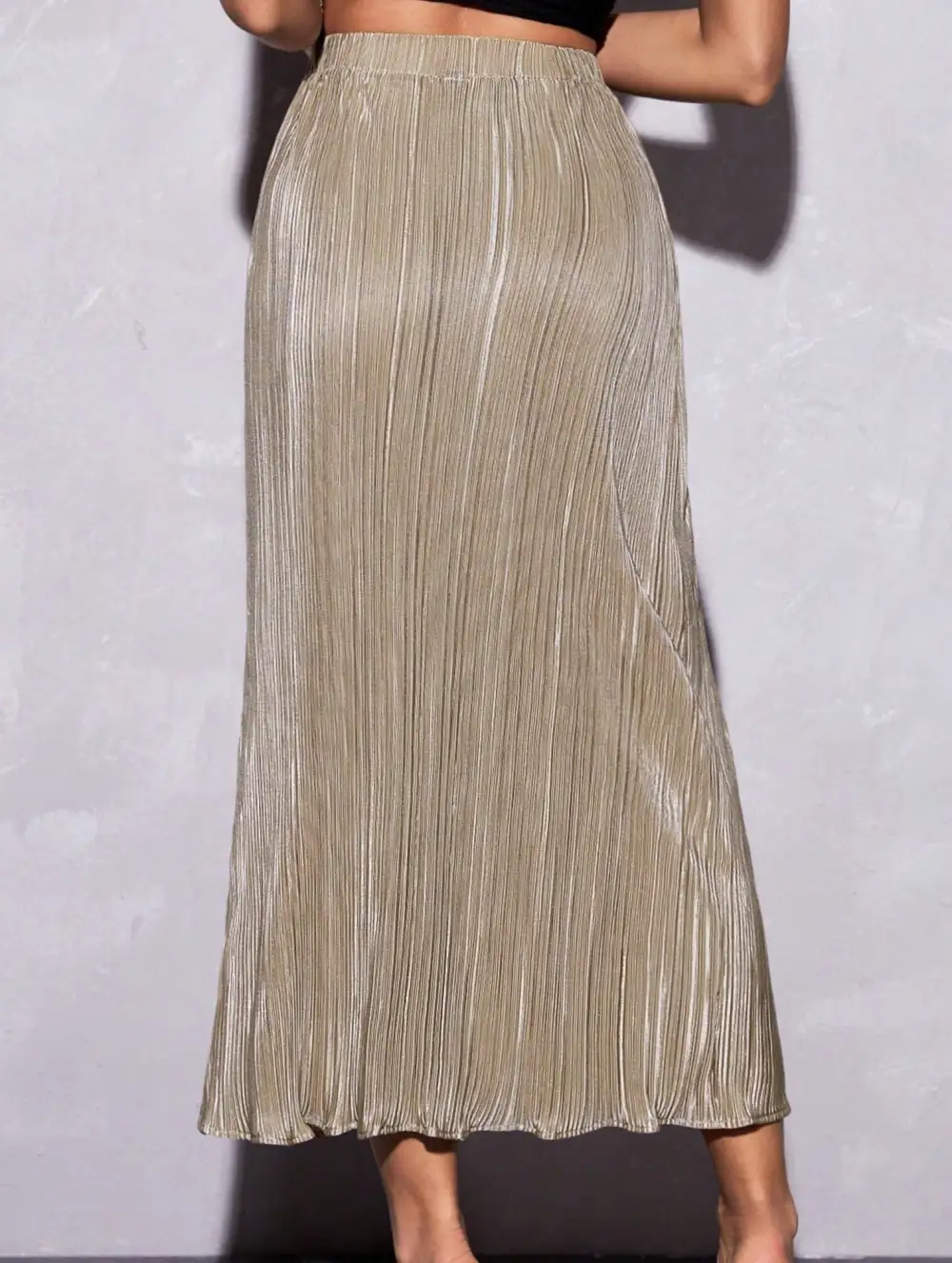 Slit Pleated Midi Skirt
