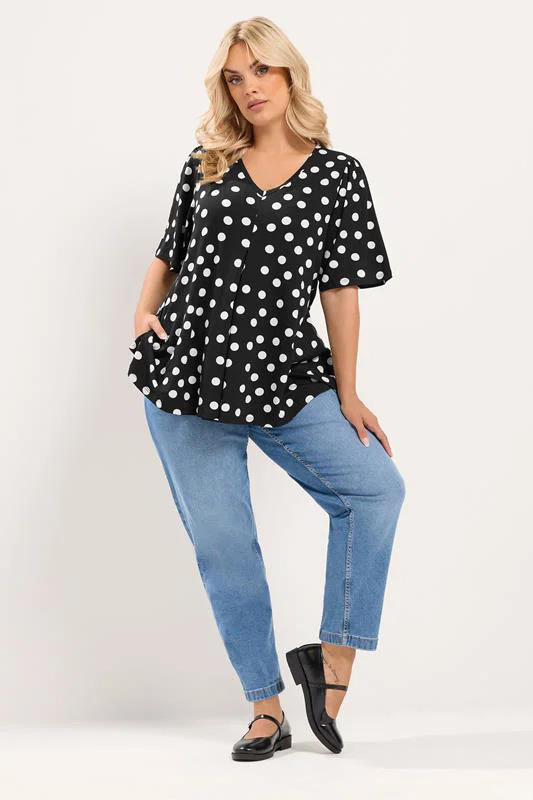 Black Polka Dot Pleated Front Top detail 1