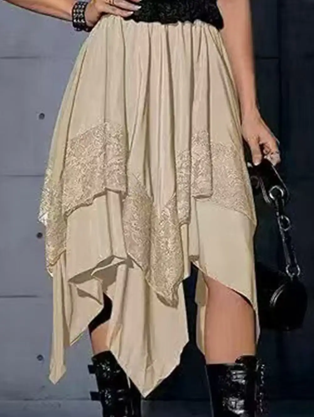 Lace Asymmetric Midi Skirt