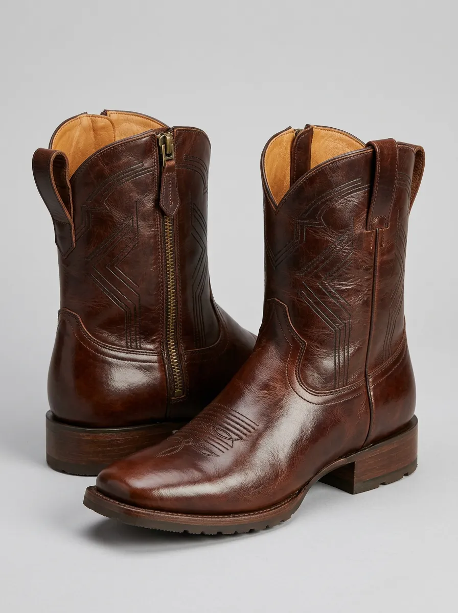 Men's Front-Zip Rounded-Square-Toe Western Boots