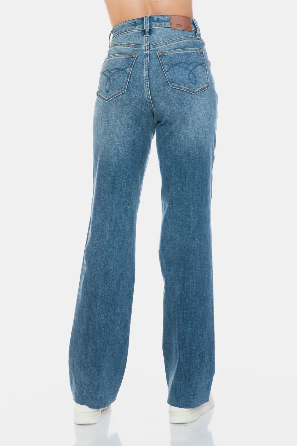 Tummy Control Cut Raw Hem Straight Denim Jeans