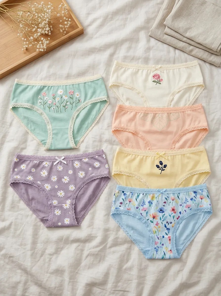 Women's Floral Daisy Embroidered Printed 6-Pack Panties