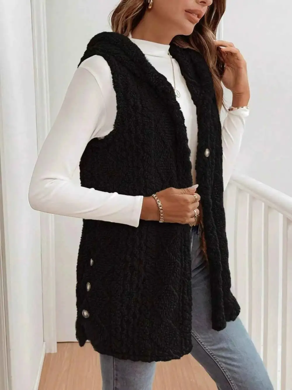 Cozy Sherpa Fleece Hooded Vest Coat