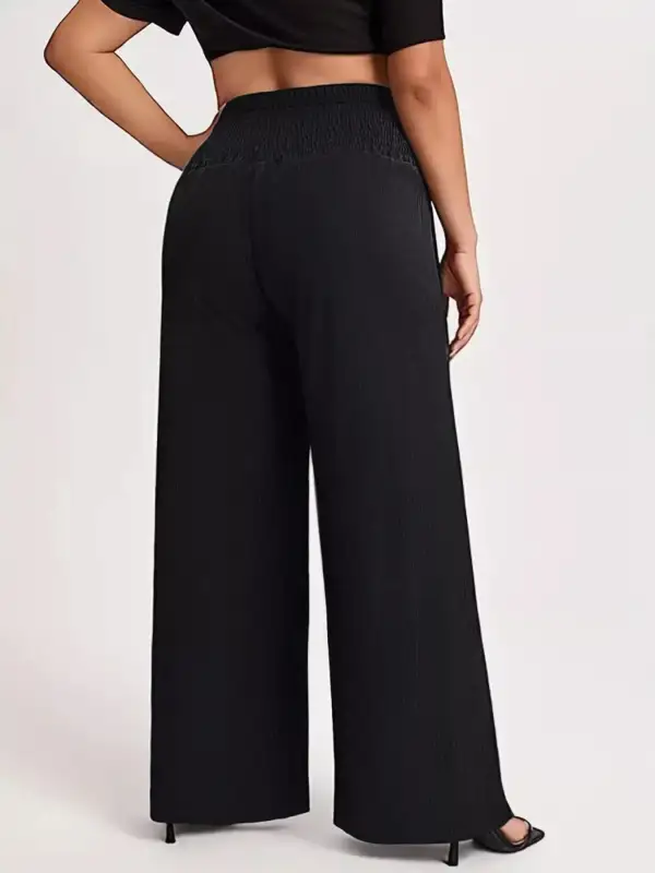 Wide Leg High Waist Smocked Waist Pocketed Pants