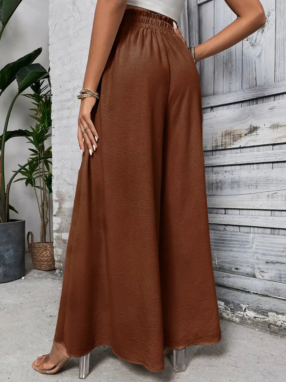 Wide Leg High Waist Tie Waist Pants