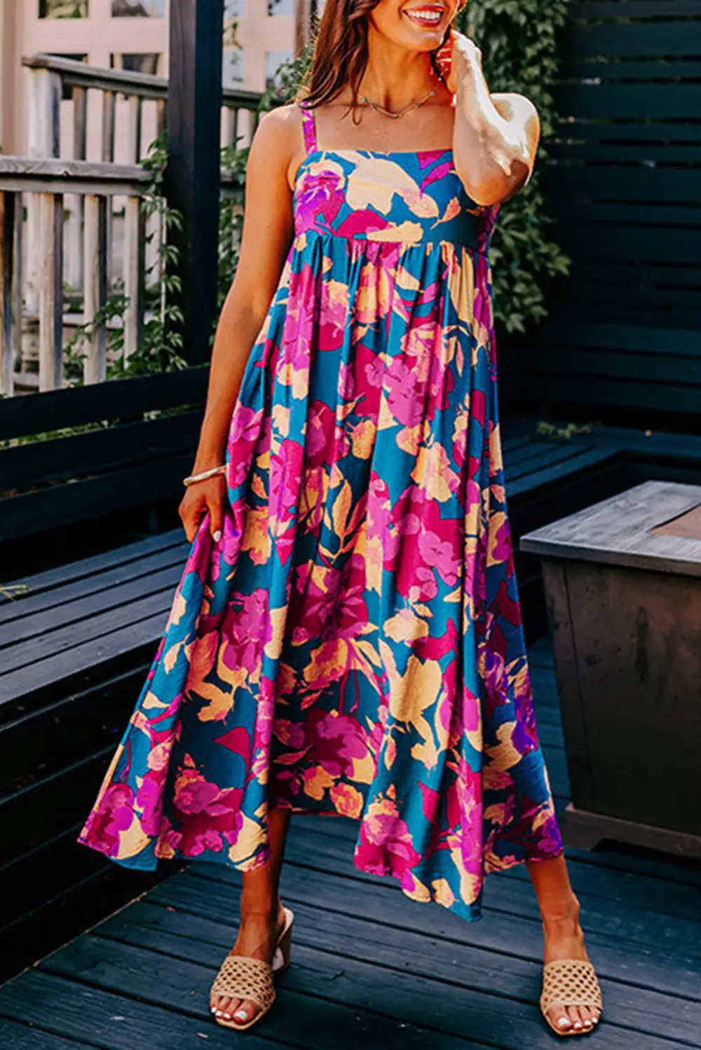 Floral Sleeveless High Waist Dress Casual