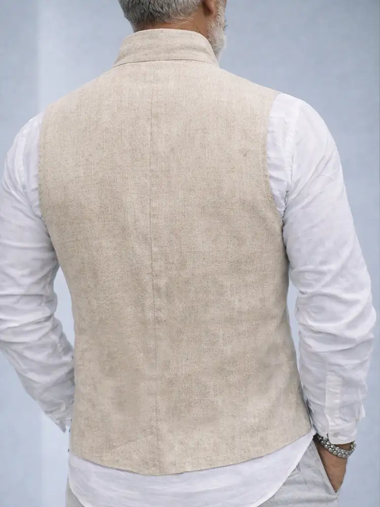 Elegant Cotton Linen Embroidered Vest Jacket
