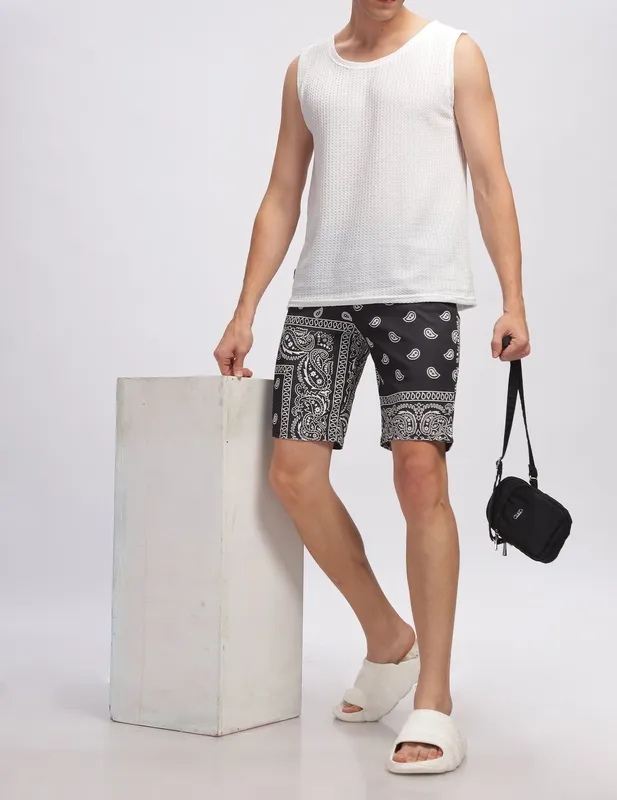 White Black Printed Lounge Shorts