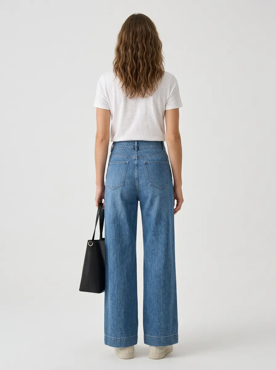 Women's Floral Embroidery Floral Embroidered Button Detail Wide Leg Jeans