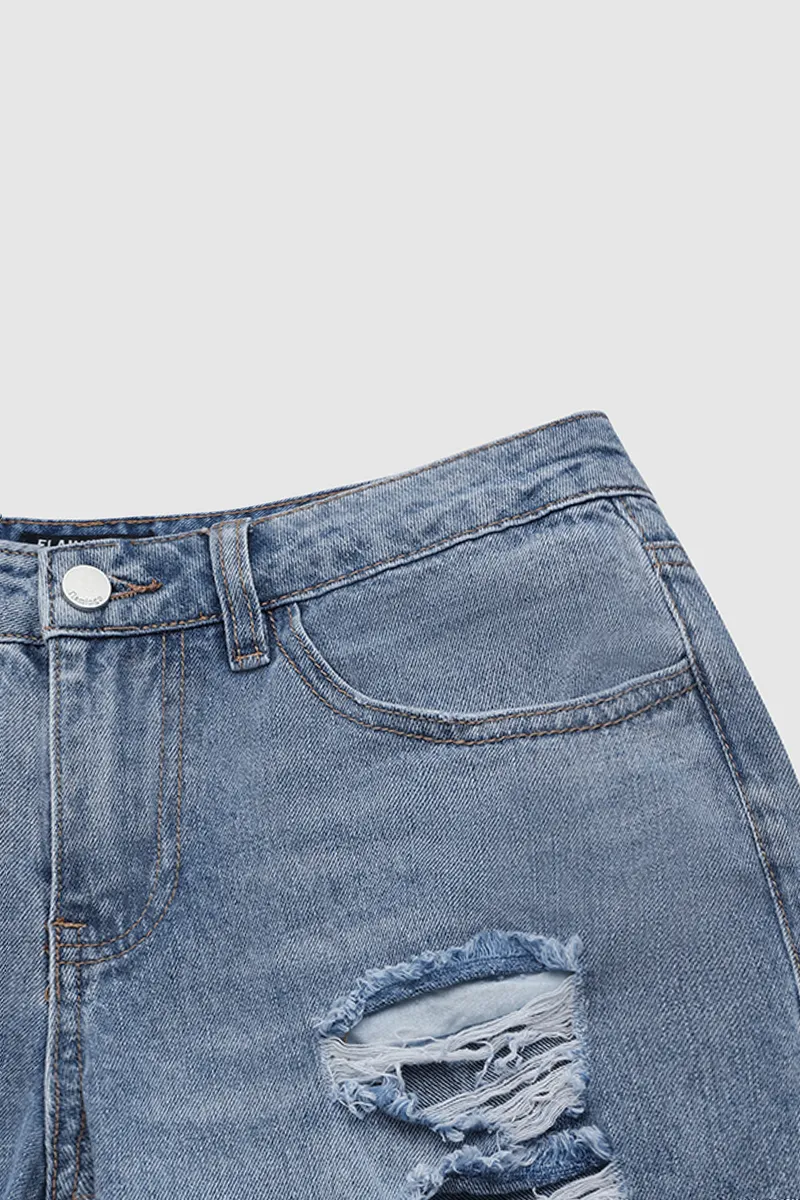 Distressed Raw Hem Straight Leg Jeans
