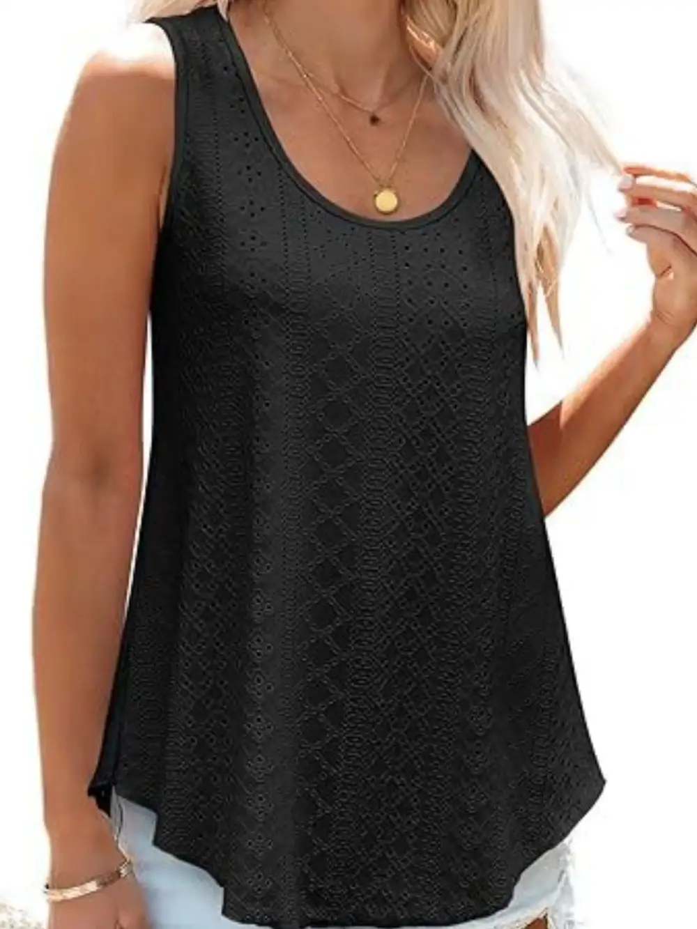 Scoop-Neck Eyelet Tank Top