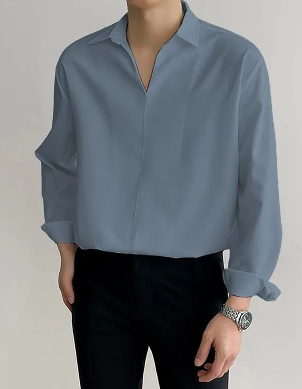 Loose Solid Color Long Sleeve Shirt