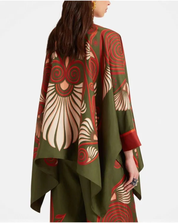 Peacock Wing Print Twill Blouse Set