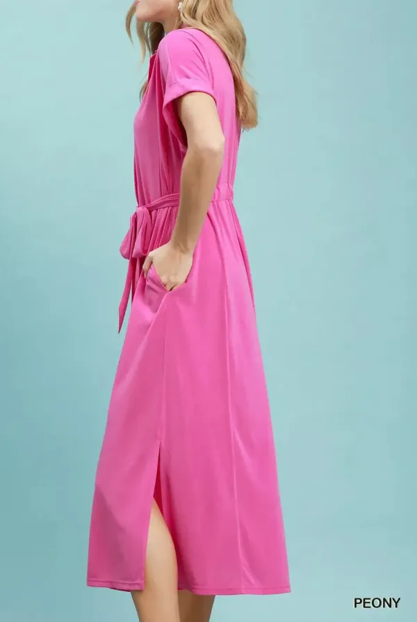 Collared Belted Midi Dress