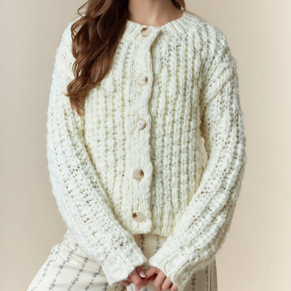 Classic Chunky Knit Button Front Dropped Shoulder Cardigan