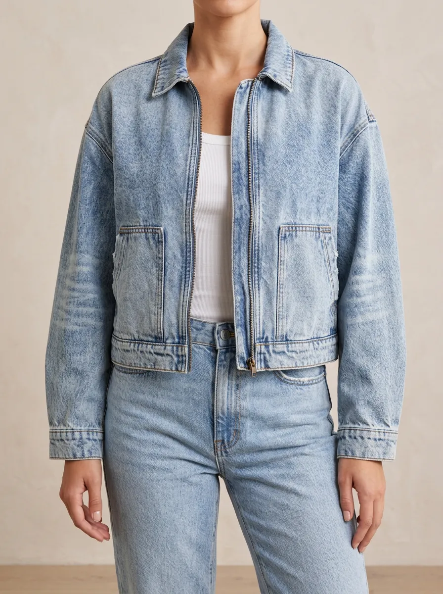 Women's Denim Jacket with Cropped Detail