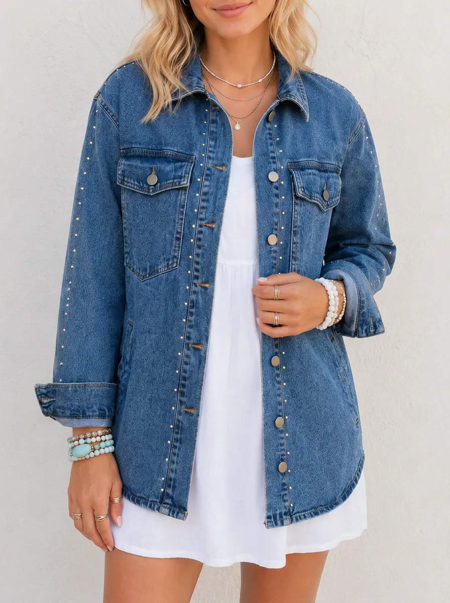 Women's Western Style Paisley Studded Denim Jacket