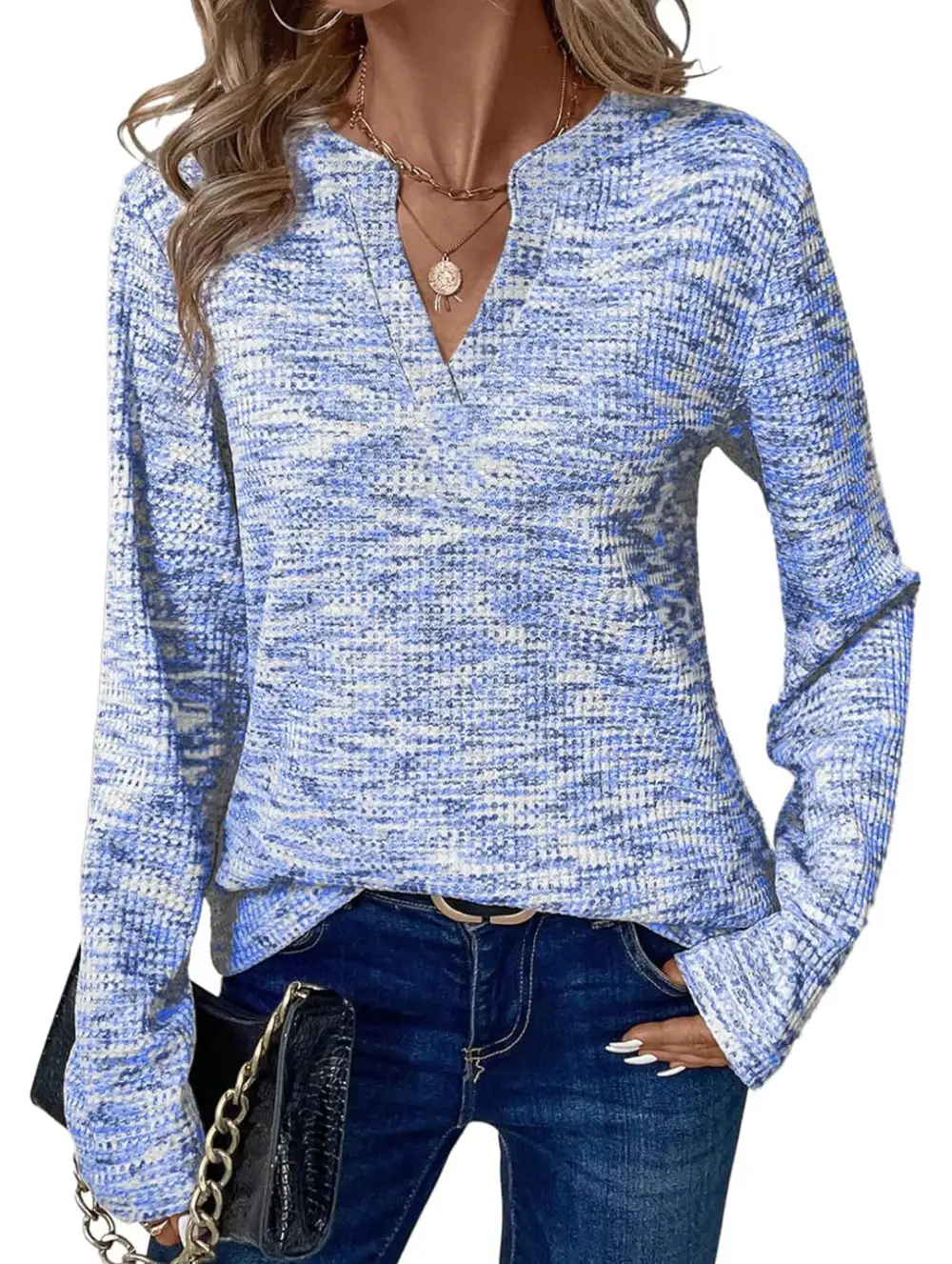 V Neck Pullover Long Sleeve Tee