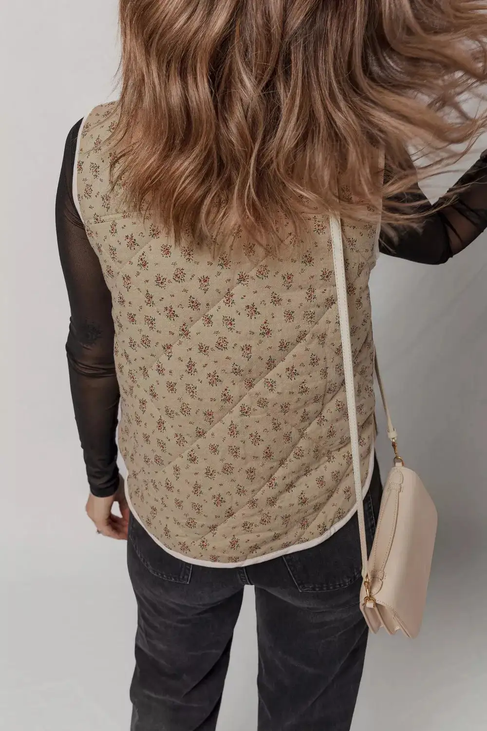 Floral Print Quilted Concealed Button Vest