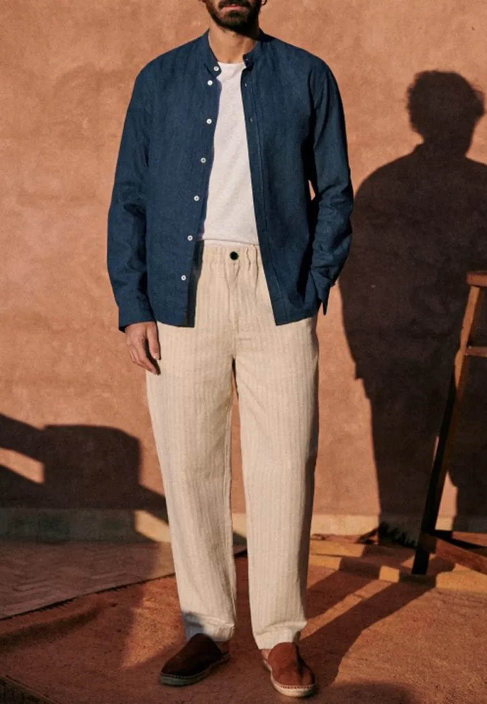 Classic White Cotton Linen Blend Button Up Shirt