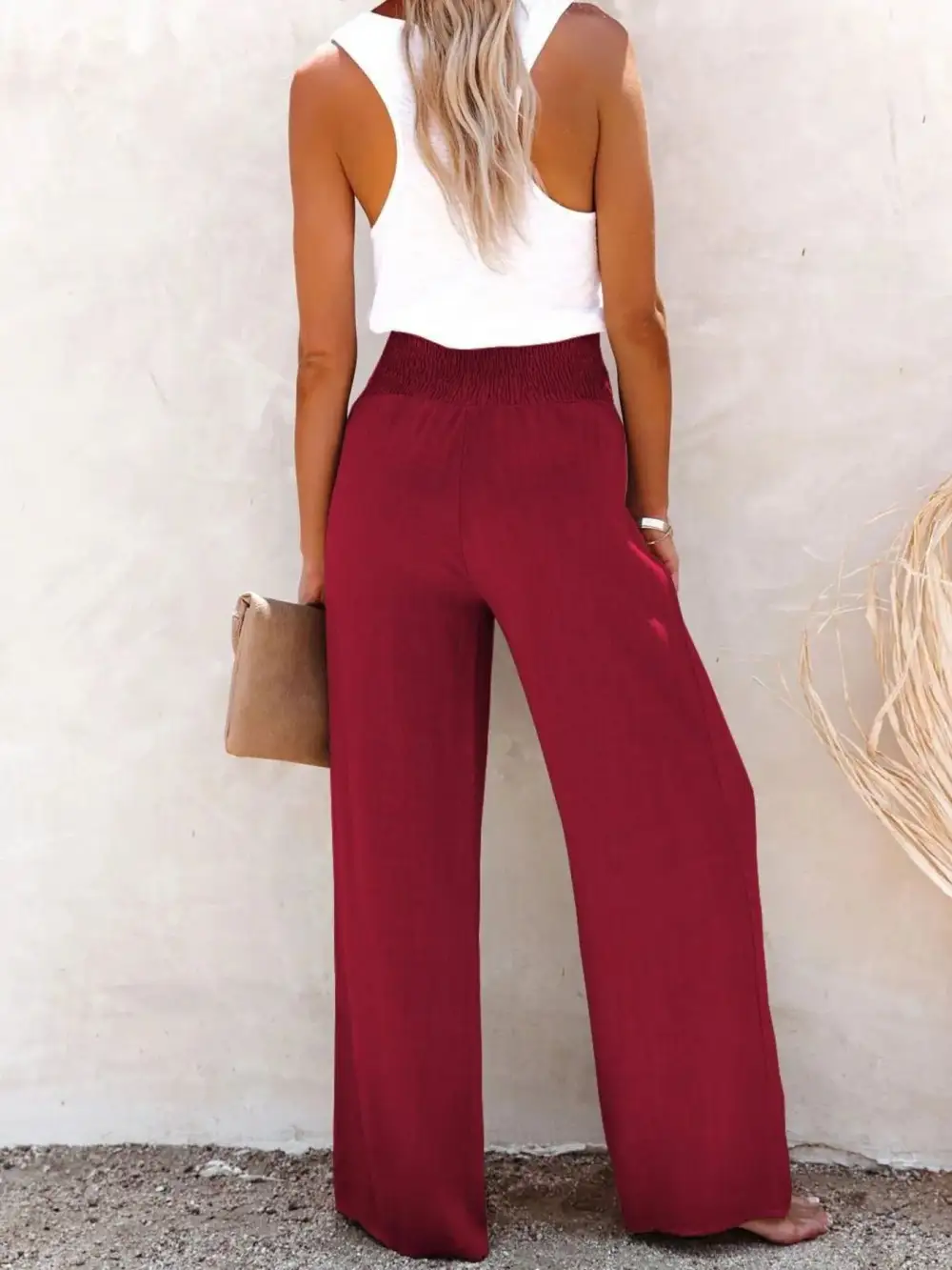 Wide Leg High Waist Textured Versatile Pants