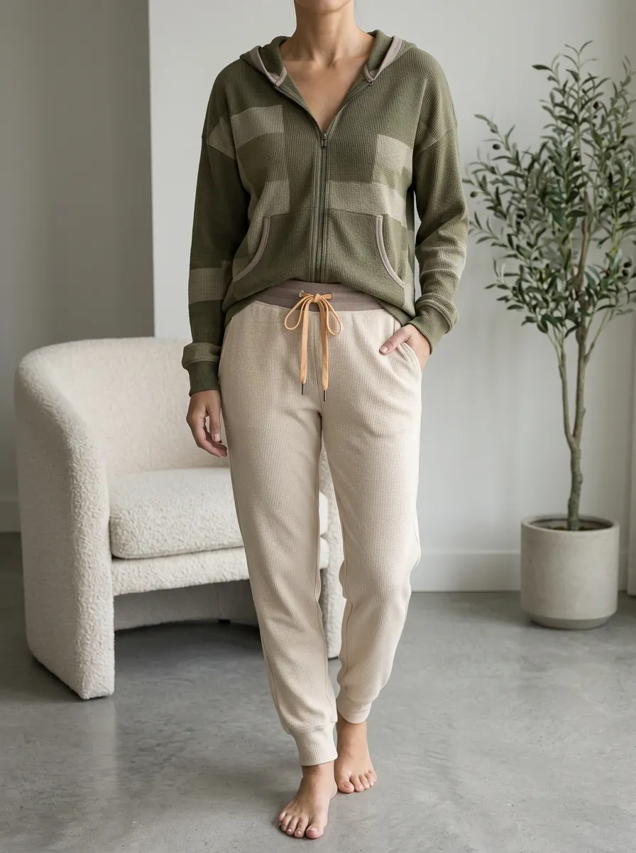 Women's Contrast Detail Zip Hoodie Jogger Set