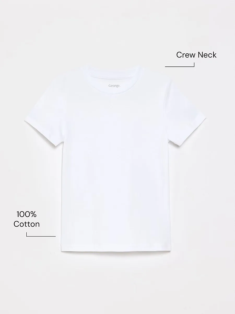 White Crew Neck School T-Shirts 5 Pack