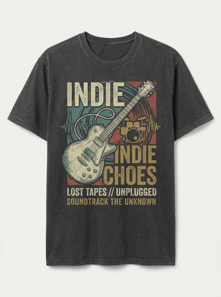 Unisex Indie Rock Music Lover Guitar Drum Printed T-shirt