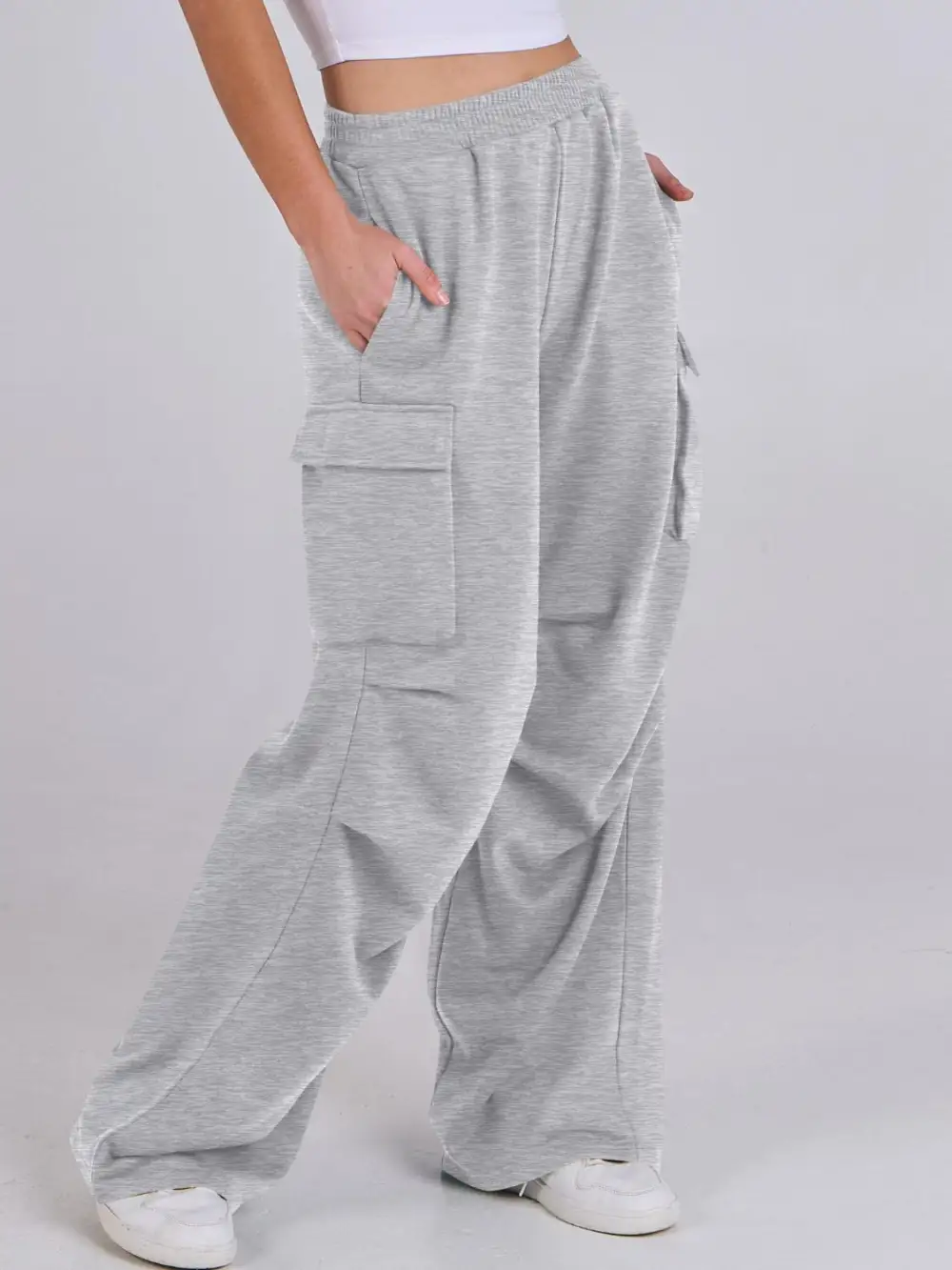 Elastic Waist Wide Leg Pants With Pocket
