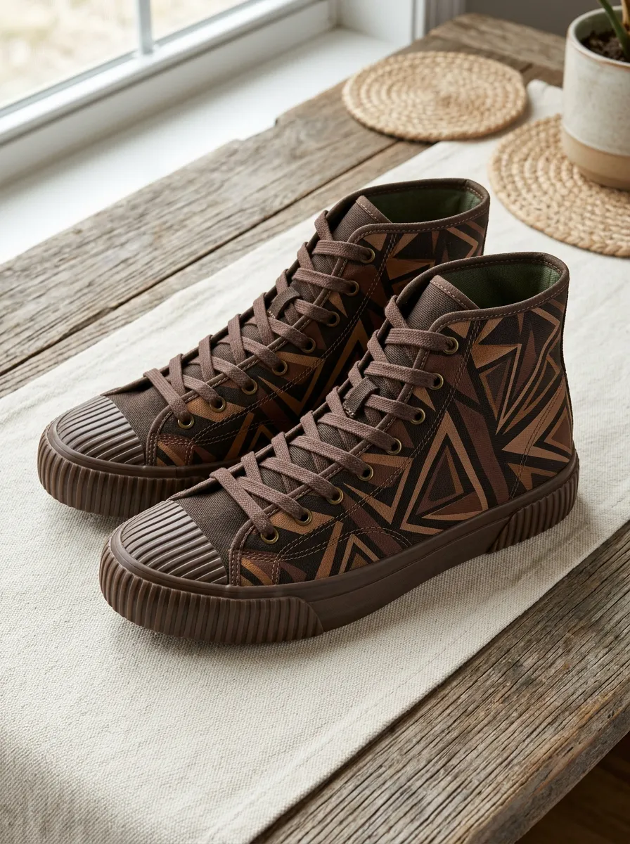 Men's Refined Geometric Pattern Patterned High Top Canvas Shoes