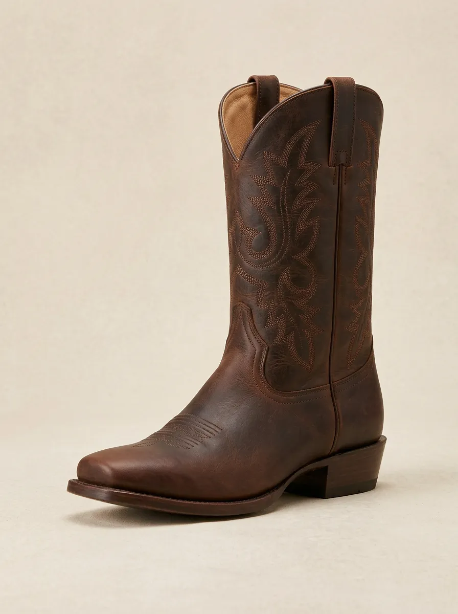 Men's Embroidered Square-Toe Pull-On Western Boots
