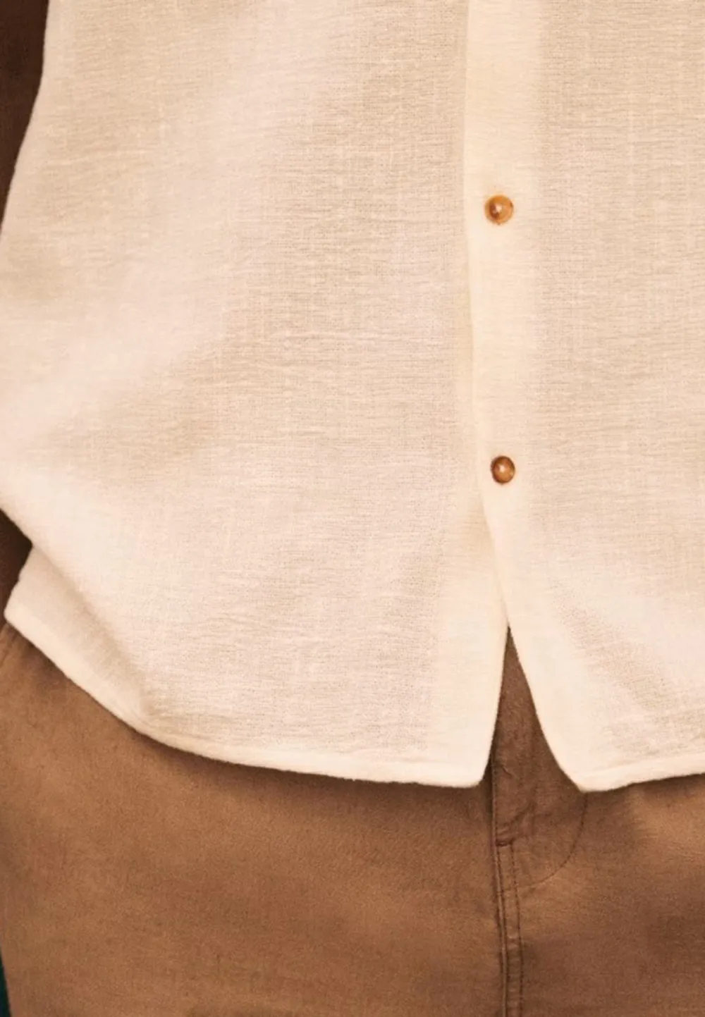 Cream Lightweight Cotton Linen Blend Camp Collar Shirt