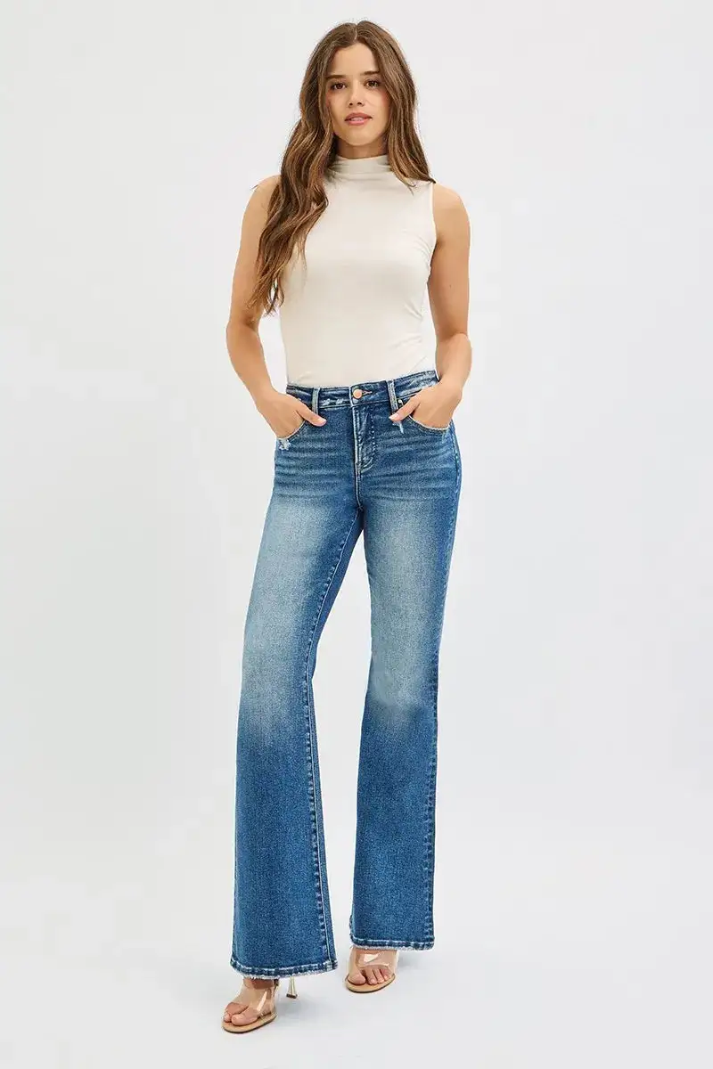 Clean High Waist Flare Leg Denim Jeans