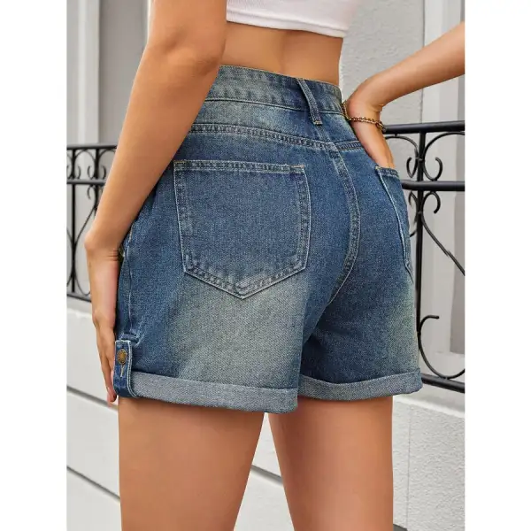 High Waist Rolled Hem Gradient Denim Shorts