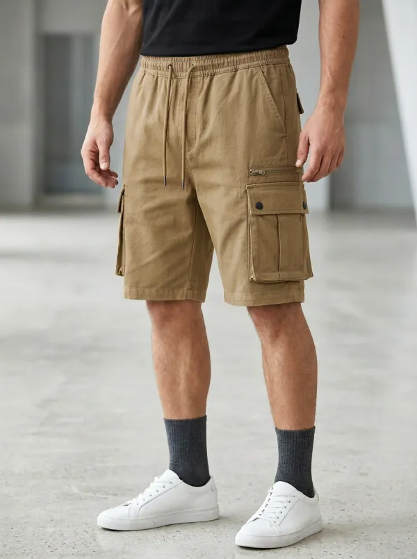 Adventure-Look Multi-Pocket Drawstring Cargo Shorts