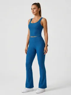 Women's Classic Ribbed Yoga Inspired Fitness Inspired Tank Top and Flare Pants Active Set