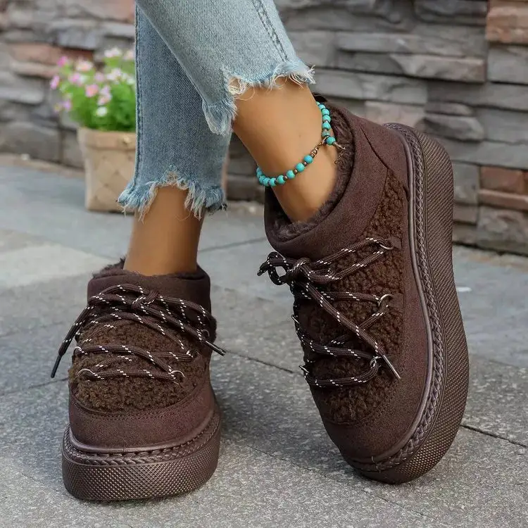 Cozy Plush Lined Lace-Up Platform Winter Boots