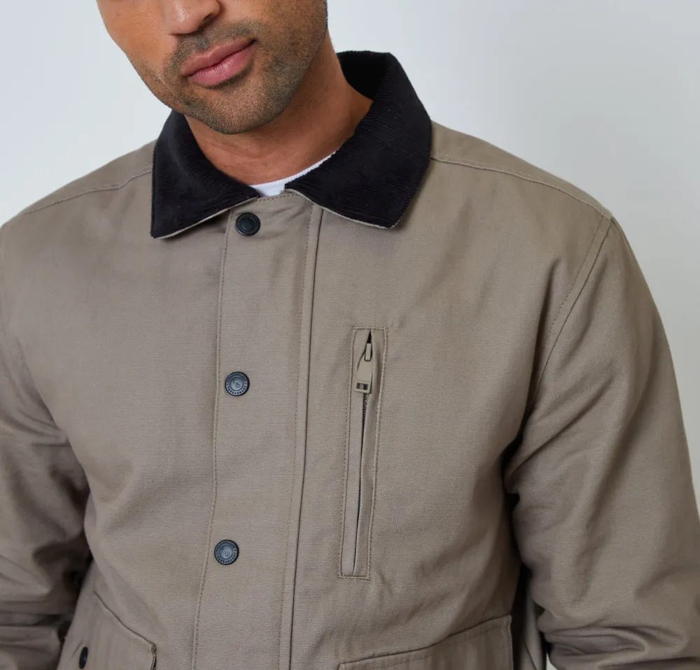 Men's Mushroom Brown Collared Lightweight Jacket