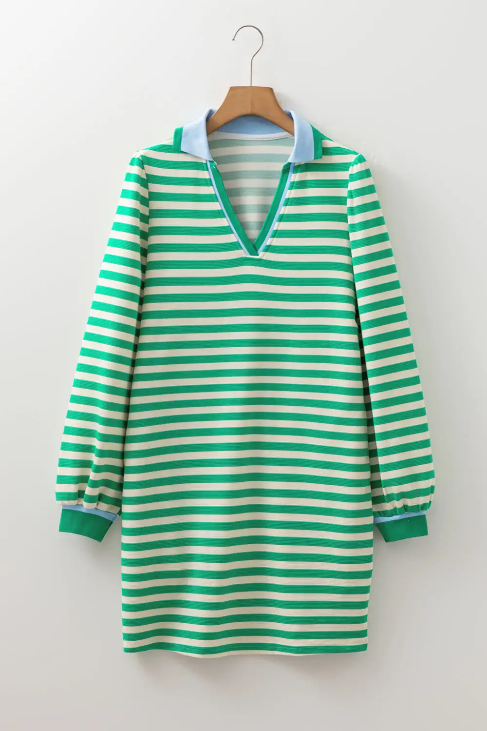 Contrast Collar Split Neck Long Sleeve Mini Dress