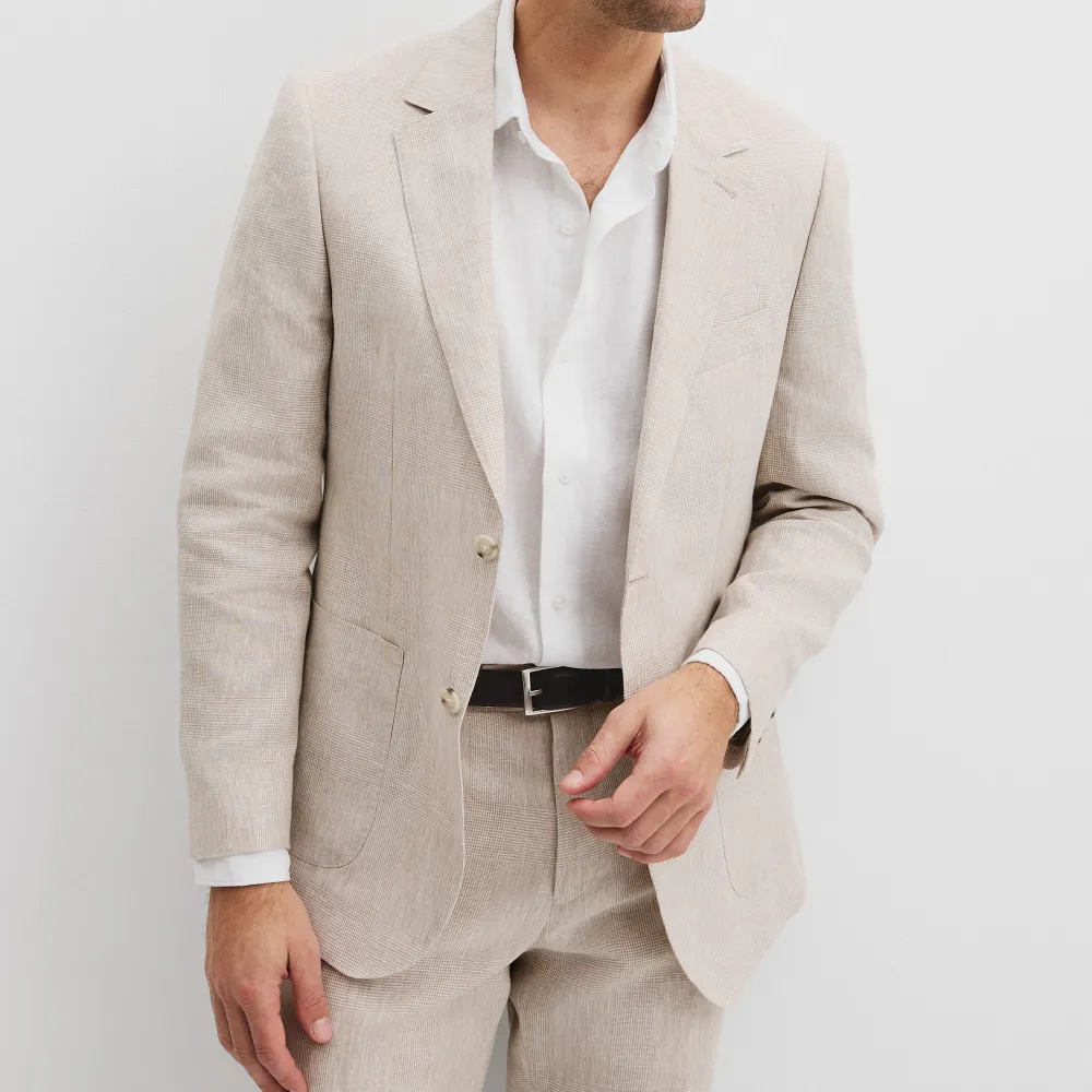 Men's Regular Fit Checked Linen Jacket