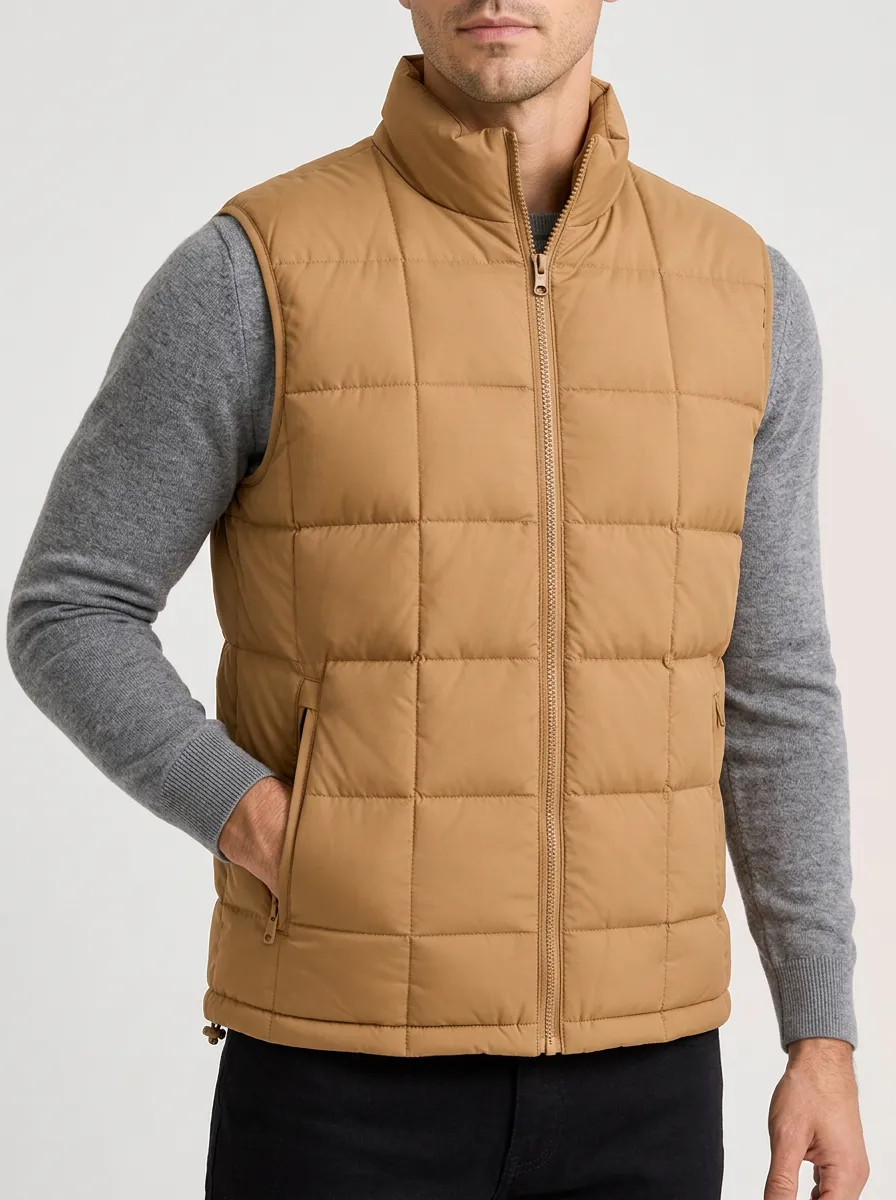 Men's Camel Stand Collar Puffer Gilet