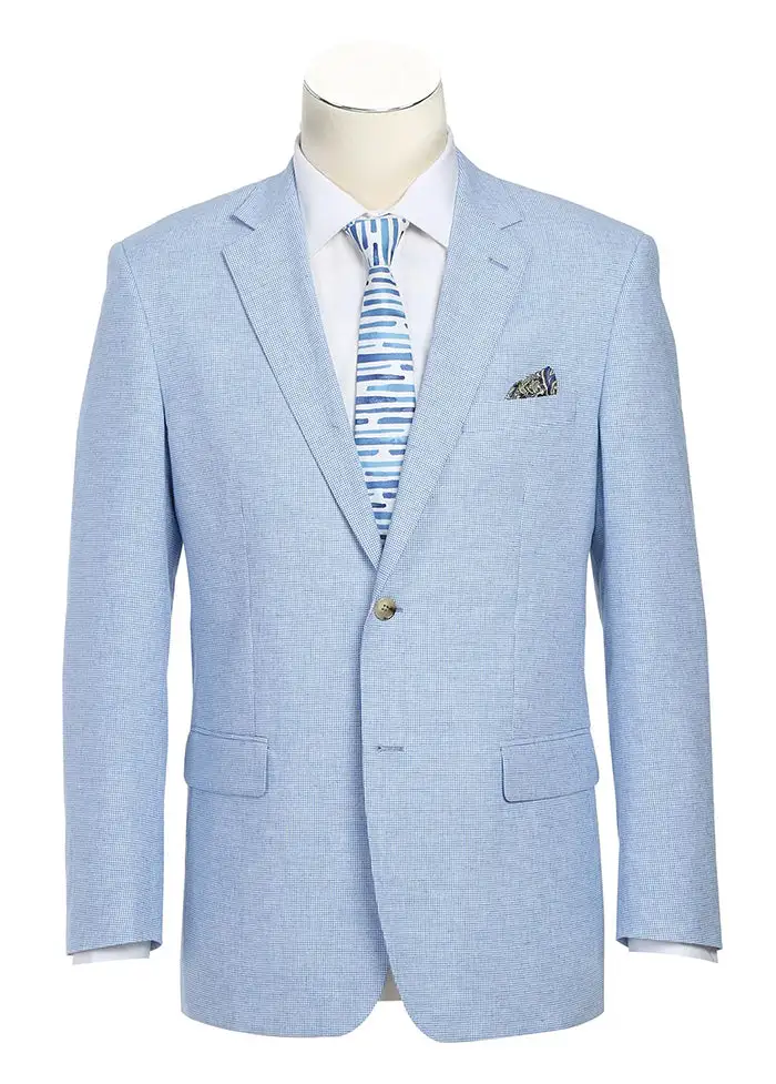 Light Blue Regular Fit Linen Cotton Single Breasted Notch Lapel Blazer