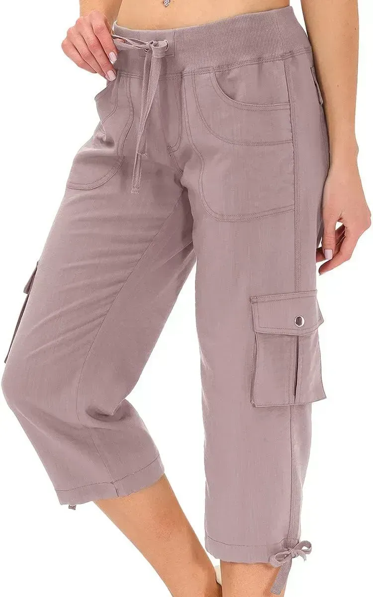 MoFiz Womens Capris with Pockets Loose Fit Casual Capri Pants Dressy Lightweight Ladies Baggy Cargo Pants for Hiking