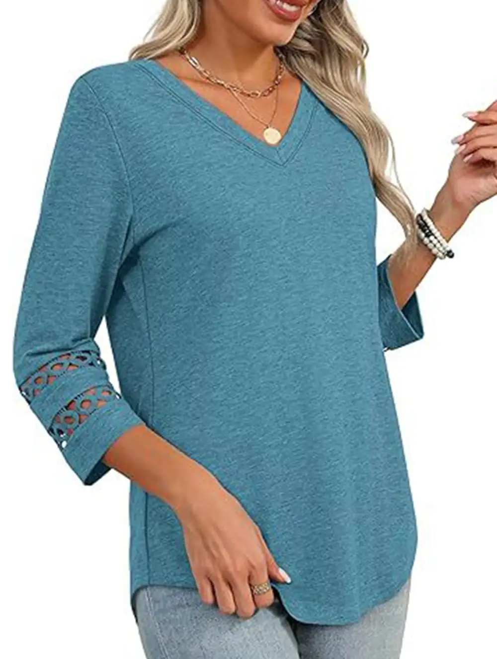 V-Neck Lace Trim Top